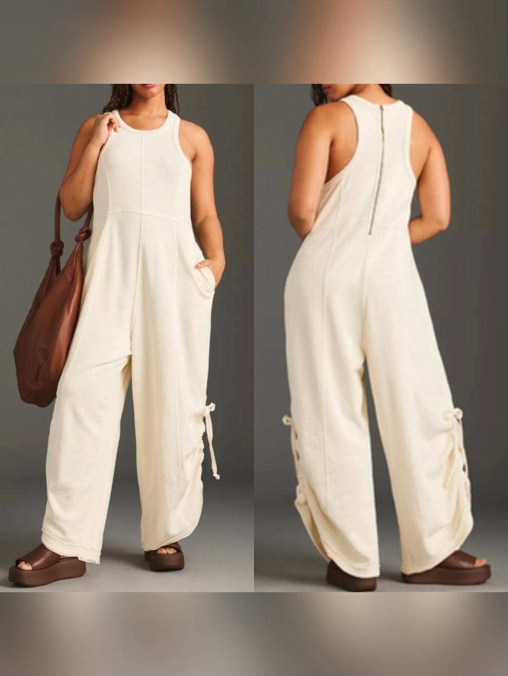 Anthropologie Daily Practice Horizon Heavy Terry Knit wide leg jumpsuit Plus 1X